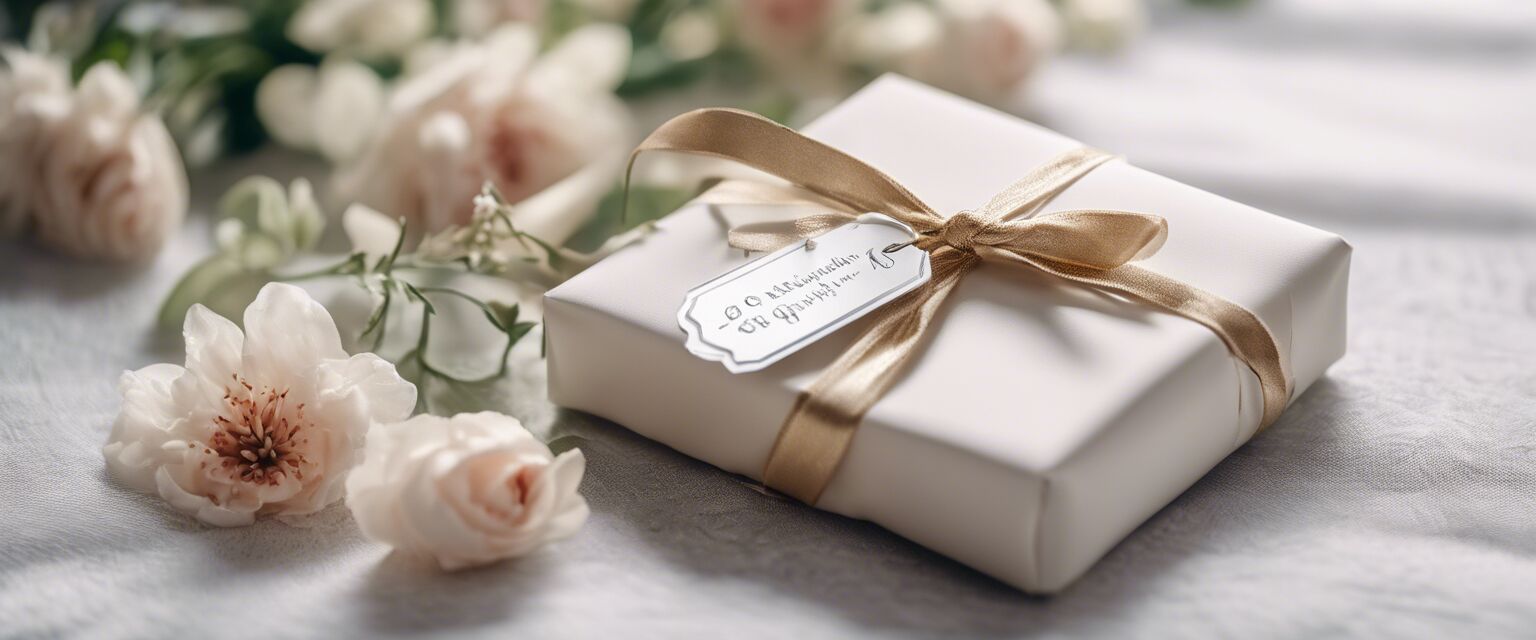 Close-up of a wrapped baptism gift